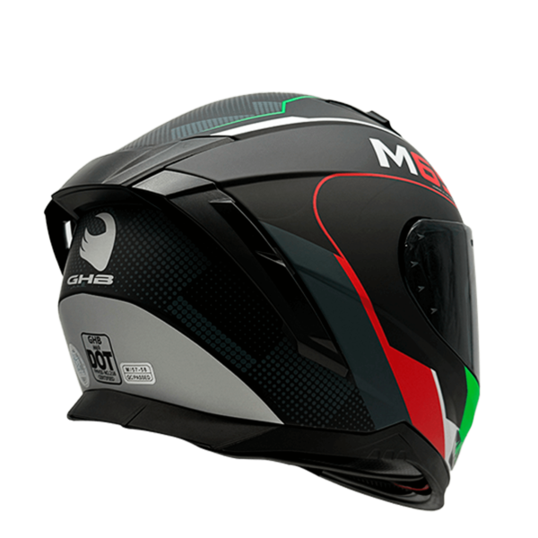 CASCO GHB M-69 STRIPES VERDE BLANCO ROJO MATTE VISOR NEGRO - Imagen 4